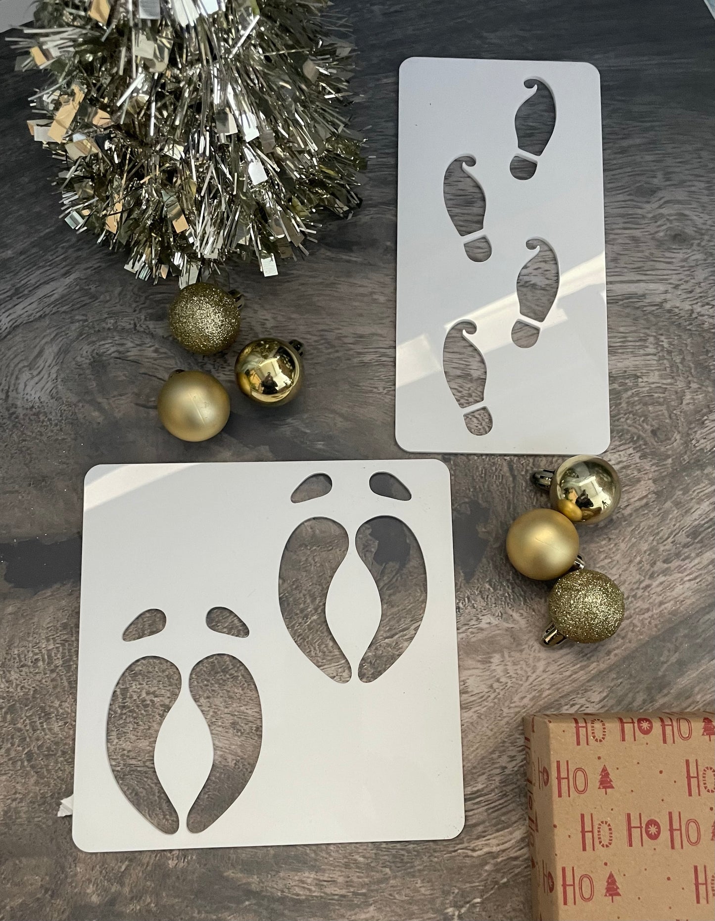 Christmas Footprint Acrylic Stencils. Includes Santa, Reindeer and Elf