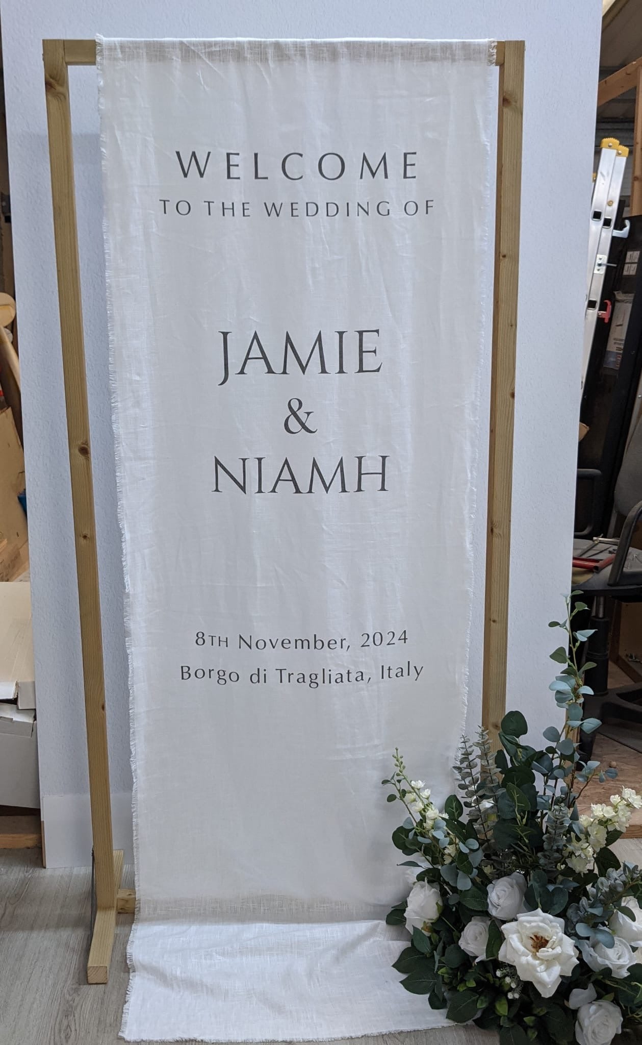 Linen Wedding Welcome Sign.