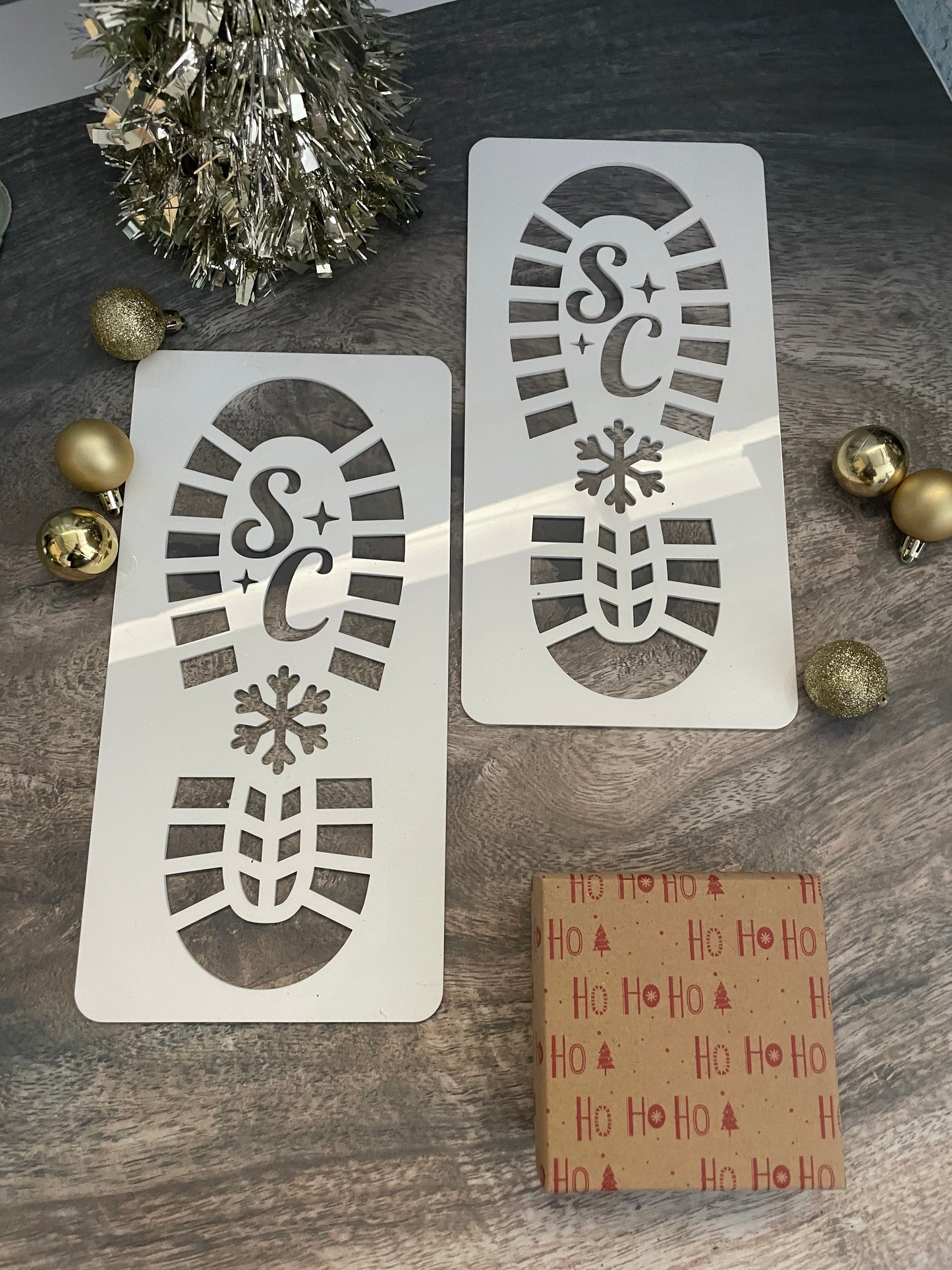 Christmas Footprint Acrylic Stencils. Includes Santa, Reindeer and Elf