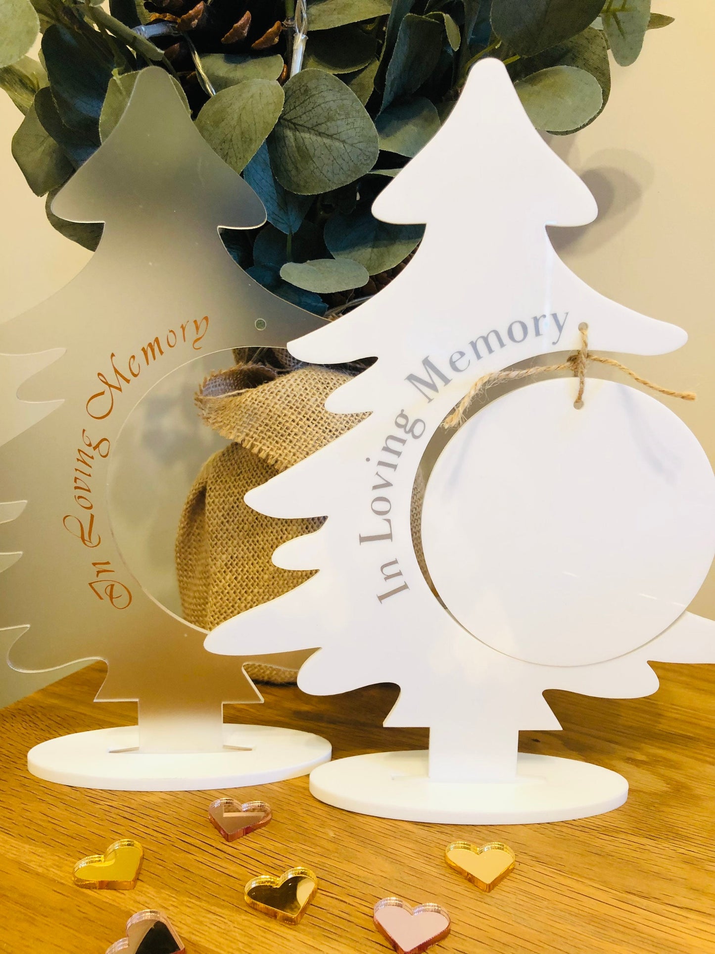 Acrylic Blank Christmas Tree Plus Stand With Optional Bauble. Perfect To Display That Special Bauble Or Memorial.