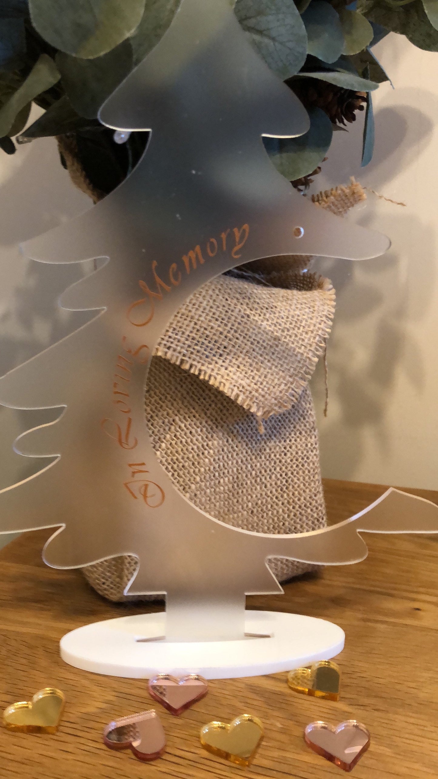 Acrylic Blank Christmas Tree Plus Stand With Optional Bauble. Perfect To Display That Special Bauble Or Memorial.