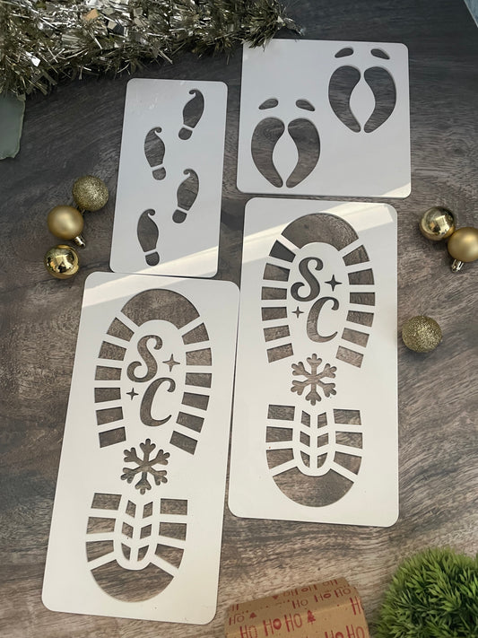 Christmas Footprint Acrylic Stencils. Includes Santa, Reindeer and Elf