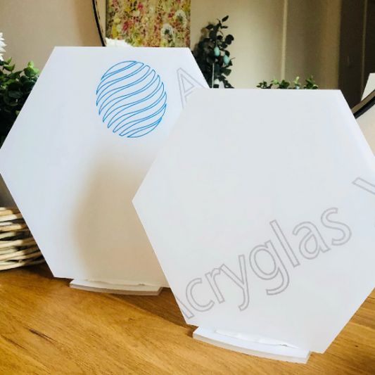 Hexagon Blank Acrylic Plaque With Clear Stand - Various Sizes