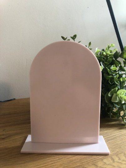 Acrylic Arch Table Sign Plaque Blank With Stand. Available In A Selection Of Matt Pastel Colours. Perfect For Weddings, Celebrations, Salons