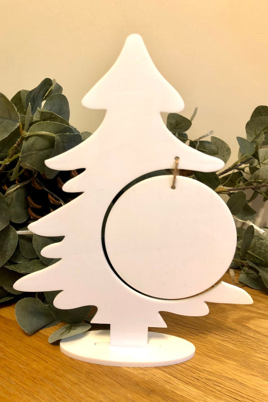 Acrylic Blank Christmas Tree Plus Stand  With Optional Bauble. Perfect To Display That Special  Bauble Or Memorial.