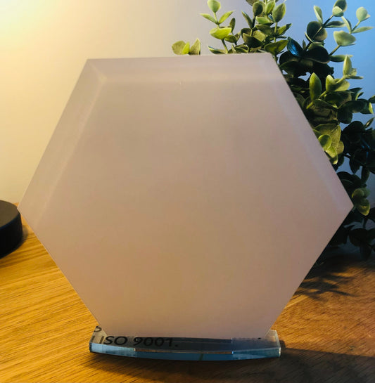 10 x Clear Acrylic Blank Hexagon Plaques With Stand Various Sizes Available.