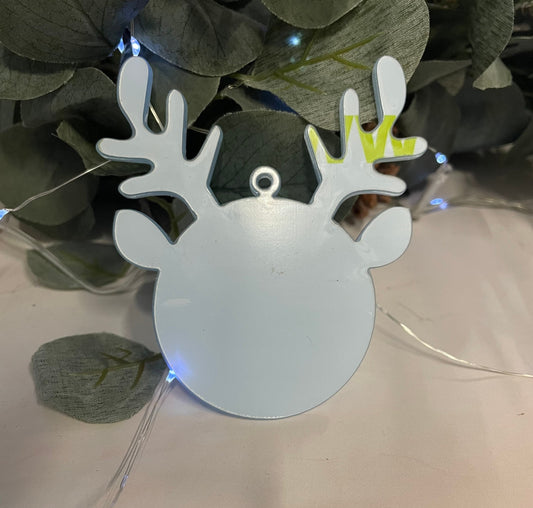 Acrylic Blank Reindeer Bauble Christmas Tree Decoration. Available in Frosted, Clear or White.